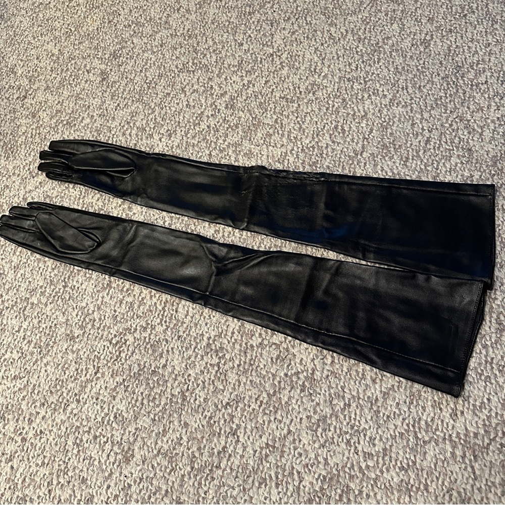 Extra long faux leather opera gloves